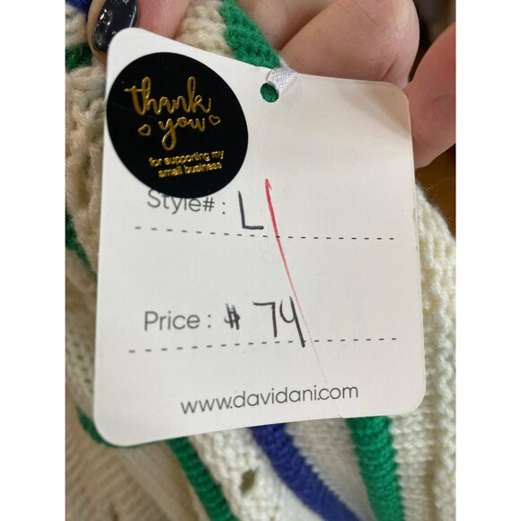 Davi & Dani Multicolor Fringe Knit Sweater L Relaxed Fit Long Sleeve Ivory - Picture 4 of 11